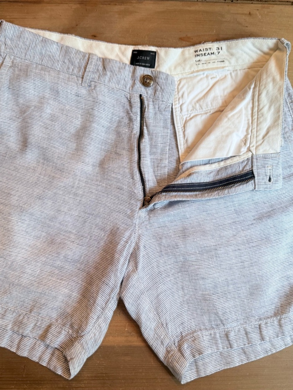 J. Crew Light Blue and White Striped Linen Shorts 31